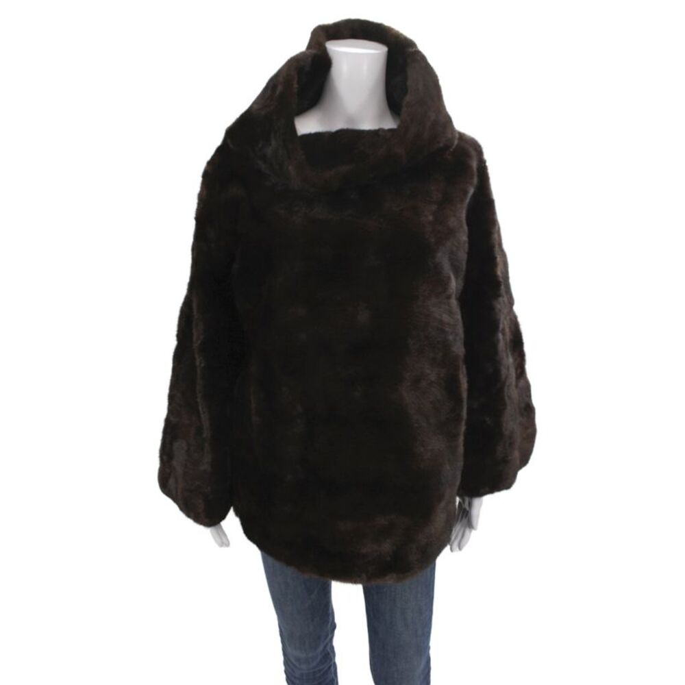 Zandra Rhodes Women Kimono Fur Coat Brown Long Sleeve Vintage Size M
